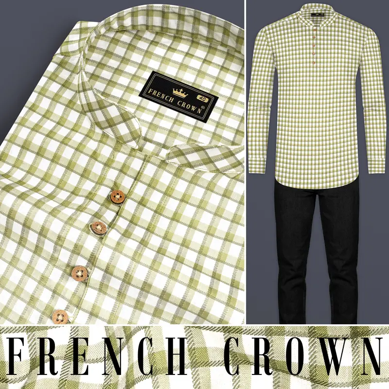 Dingley Green Checkered Dobby Textured Premium Giza Cotton Shirt 9