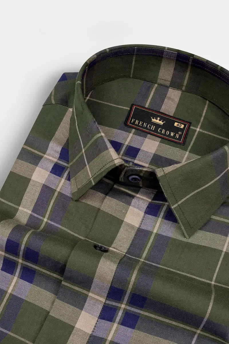 Dingley Green With Downriver Blue Twill Plaid Premium Cotton Shirt 1