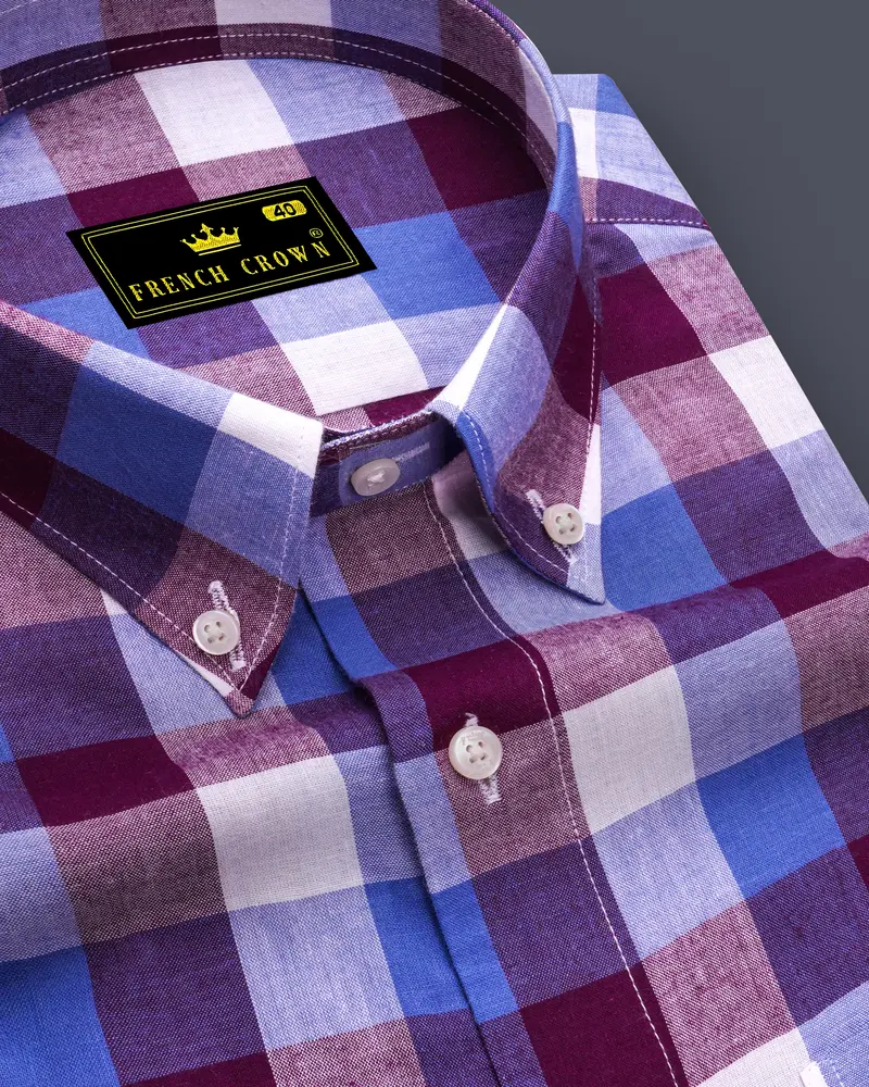 Disco Pink With Danube Blue Checkered Premium Cotton Shirt 1