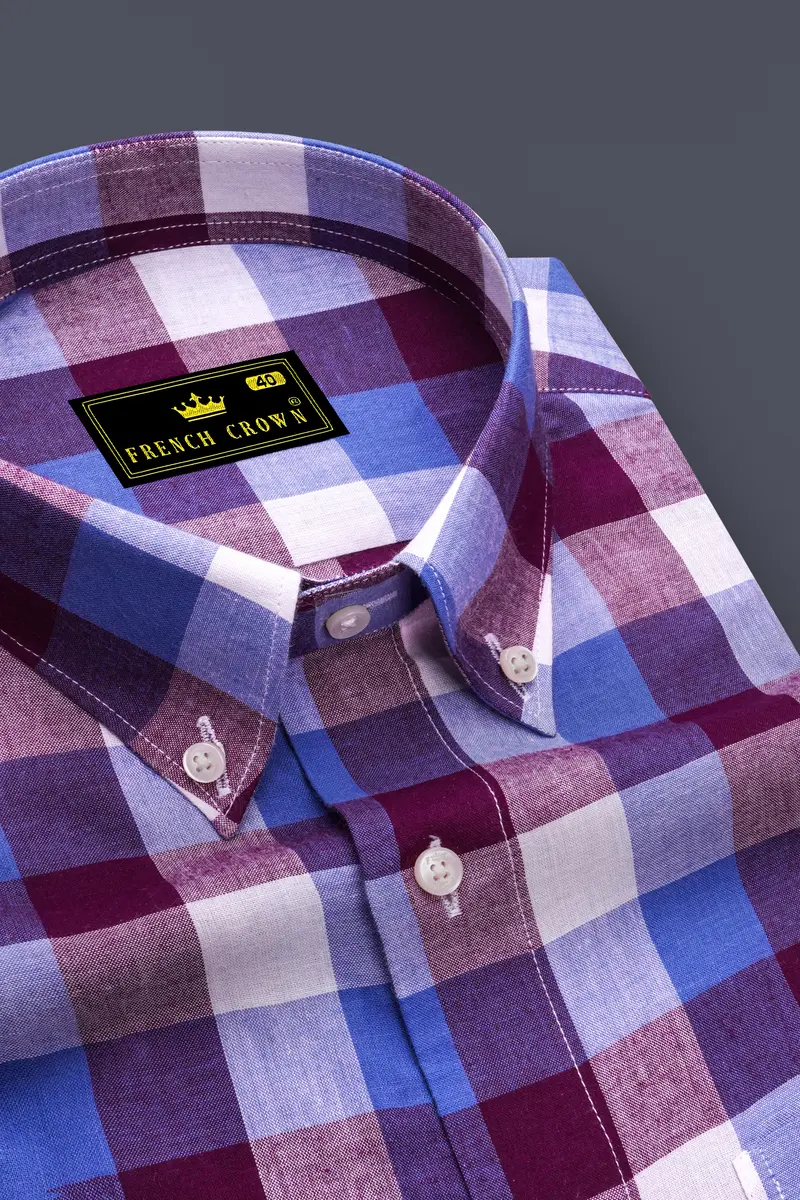 Disco Pink With Danube Blue Checkered Premium Cotton Shirt 2