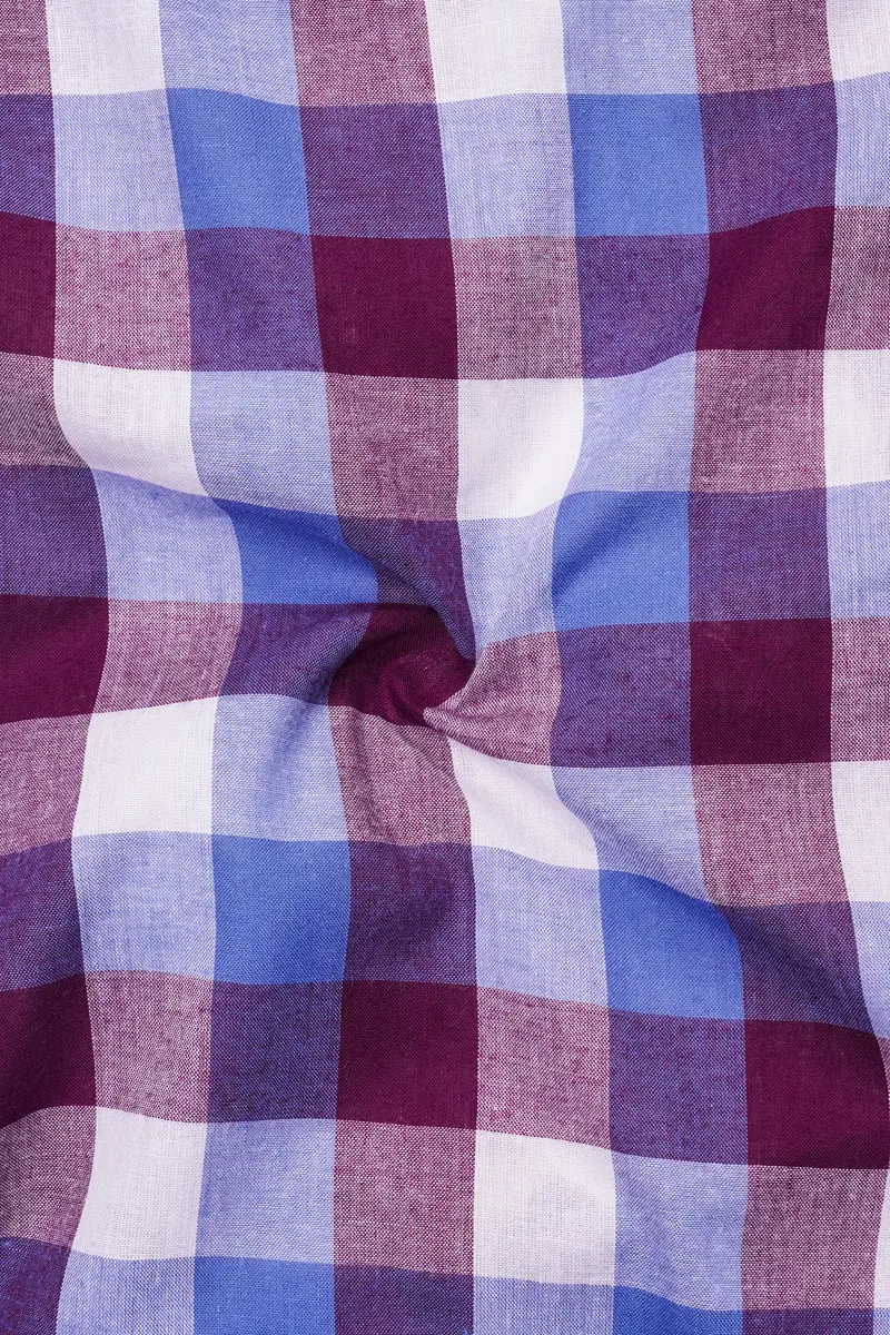 Disco Pink With Danube Blue Checkered Premium Cotton Shirt 3