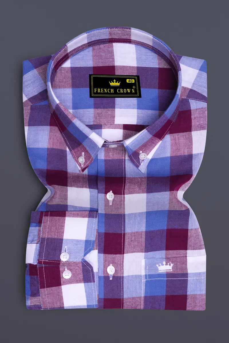 Disco Pink With Danube Blue Checkered Premium Cotton Shirt 4