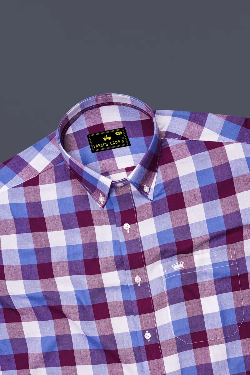 Disco Pink With Danube Blue Checkered Premium Cotton Shirt 5