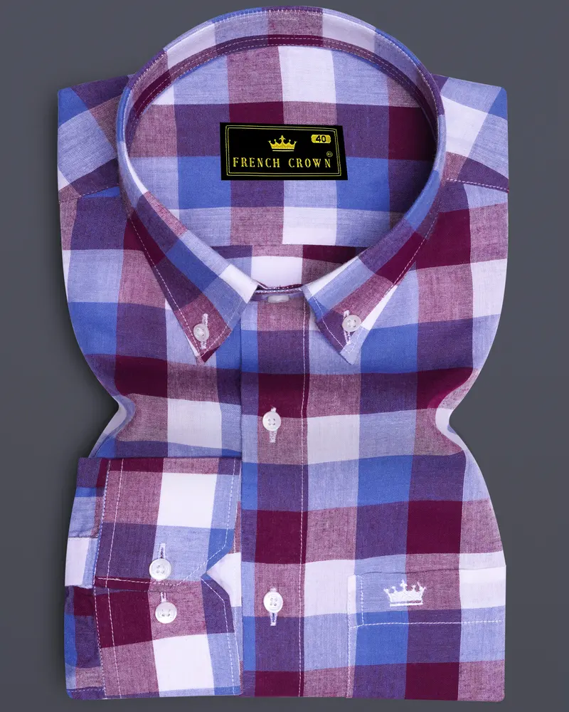 Disco Pink With Danube Blue Checkered Premium Cotton Shirt 6