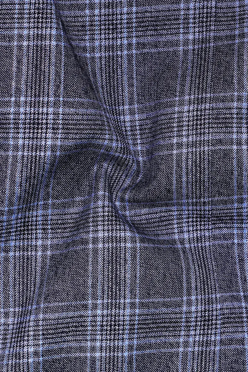 Dolphin And Casper Blue Checkered Cross Placket Bandhgala Wool Rich Blazer 3