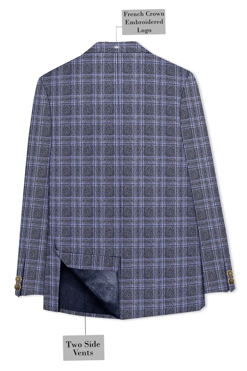 Dolphin And Casper Blue Checkered Cross Placket Bandhgala Wool Rich Blazer 7