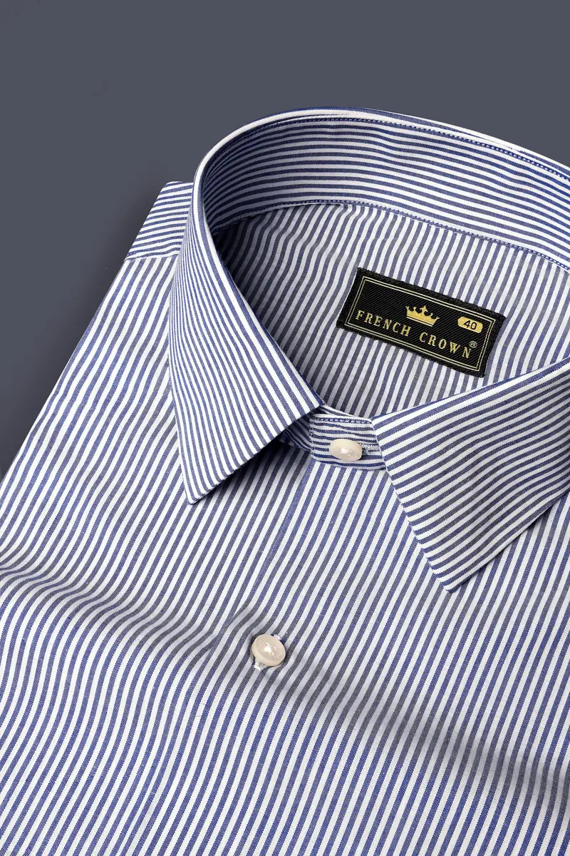 Dolphin Blue And Bright White Stripes Super Soft Premium Giza Cotton Shirt 1