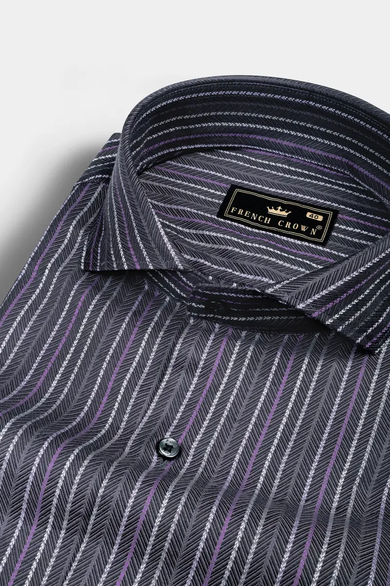 Dolphin Blue Multicolor Striped Dobby Textured Premium Giza Cotton Shirt 1