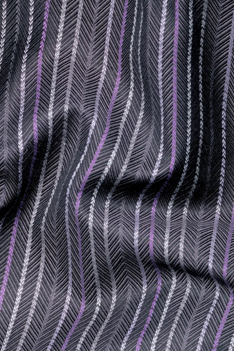 Dolphin Blue Multicolor Striped Dobby Textured Premium Giza Cotton Shirt 2