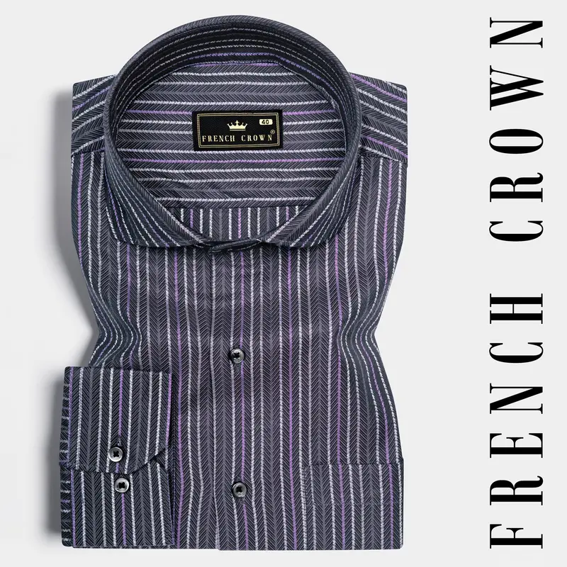 Dolphin Blue Multicolor Striped Dobby Textured Premium Giza Cotton Shirt 6