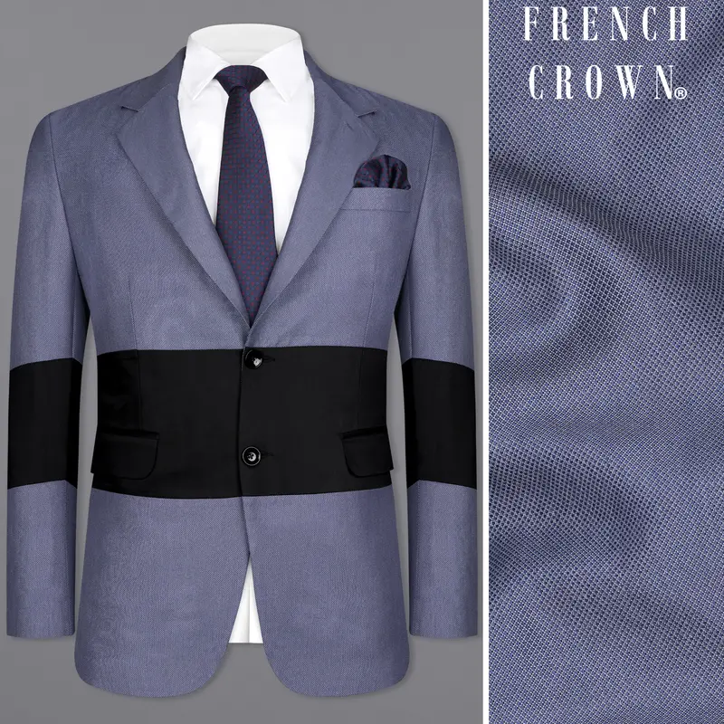 Dolphin Blue Textured Single Breasted Designer Blazer 1