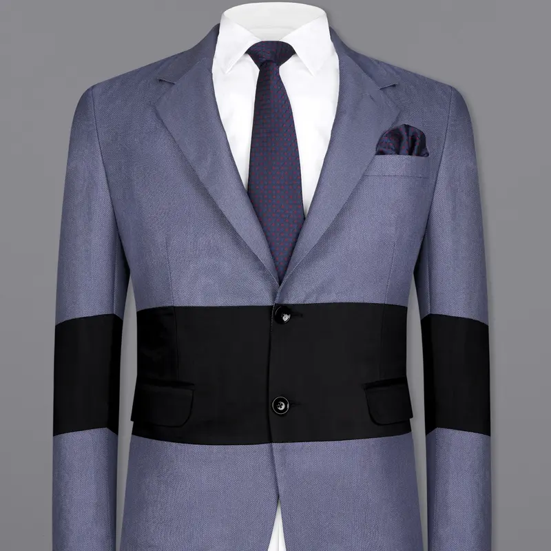 Dolphin Blue Textured Single Breasted Designer Blazer 10