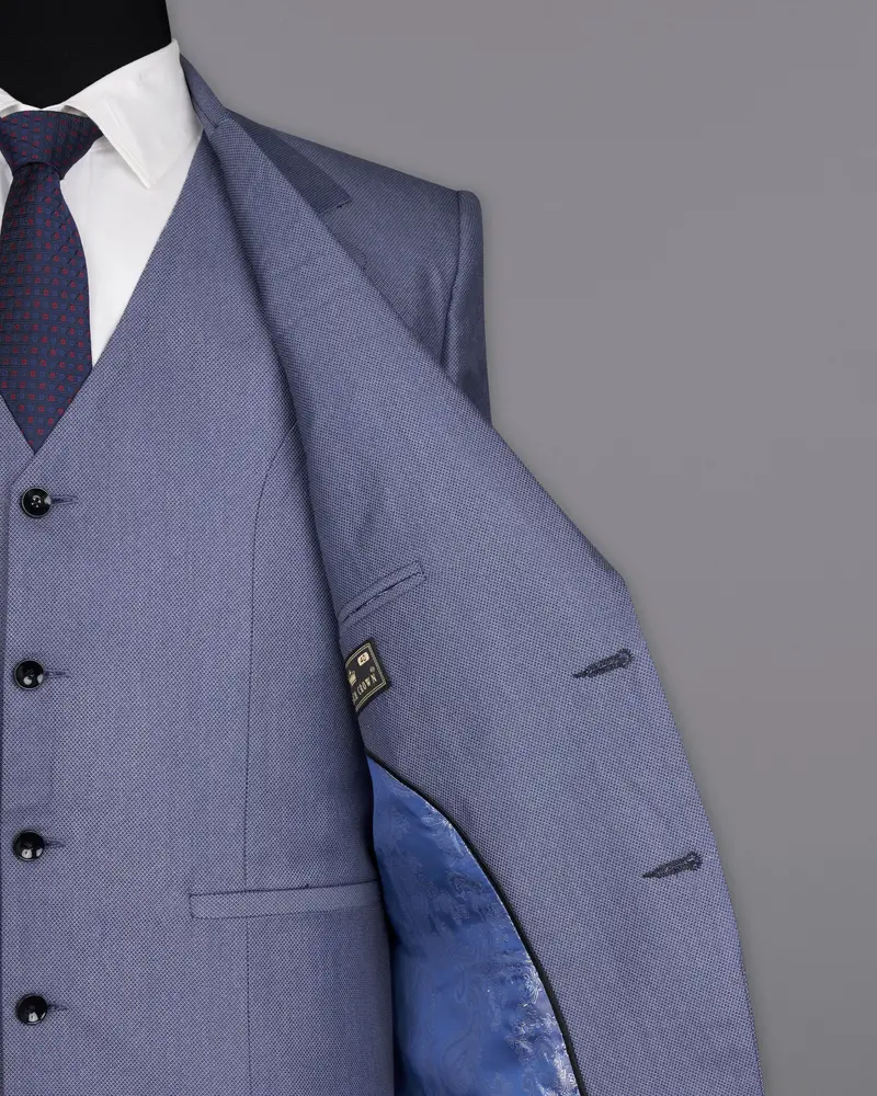Dolphin Blue Textured Single Breasted Designer Blazer 7