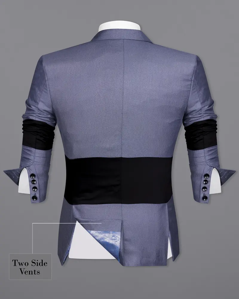 Dolphin Blue Textured Single Breasted Designer Blazer 8