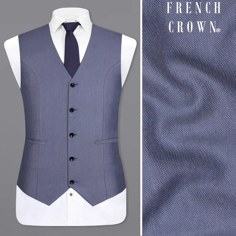 Dolphin Blue Textured Waistcoat 1