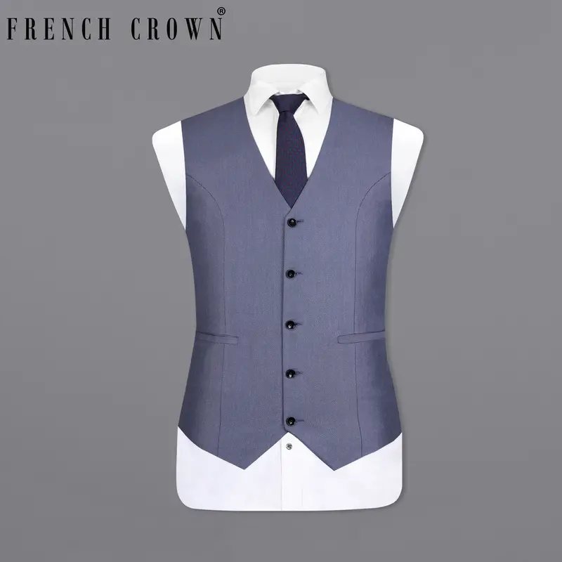 Dolphin Blue Textured Waistcoat 7