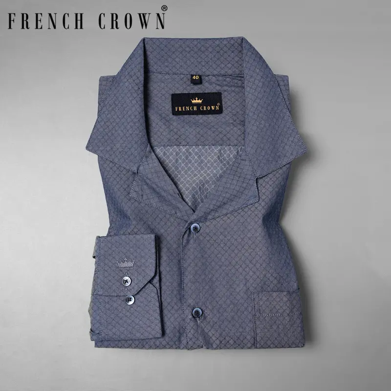 Dolphin Grey Dobby Textured Premium Giza Cotton Shirt 1
