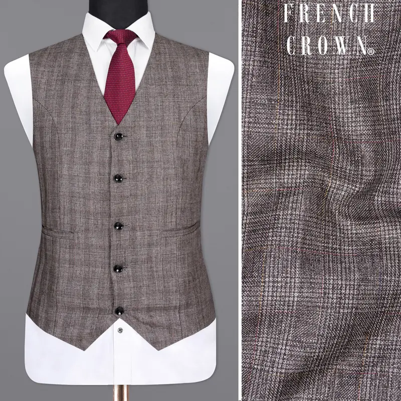 Don Juan Brown Plaid Wool Rich Waistcoat 1