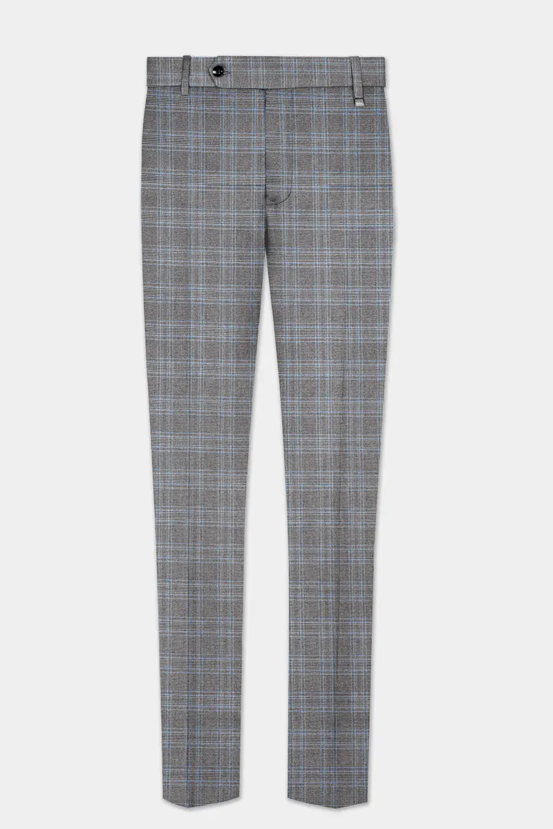 Dorado Blue With Casper Gray Plaid Wool Rich Double Breasted Suit 13