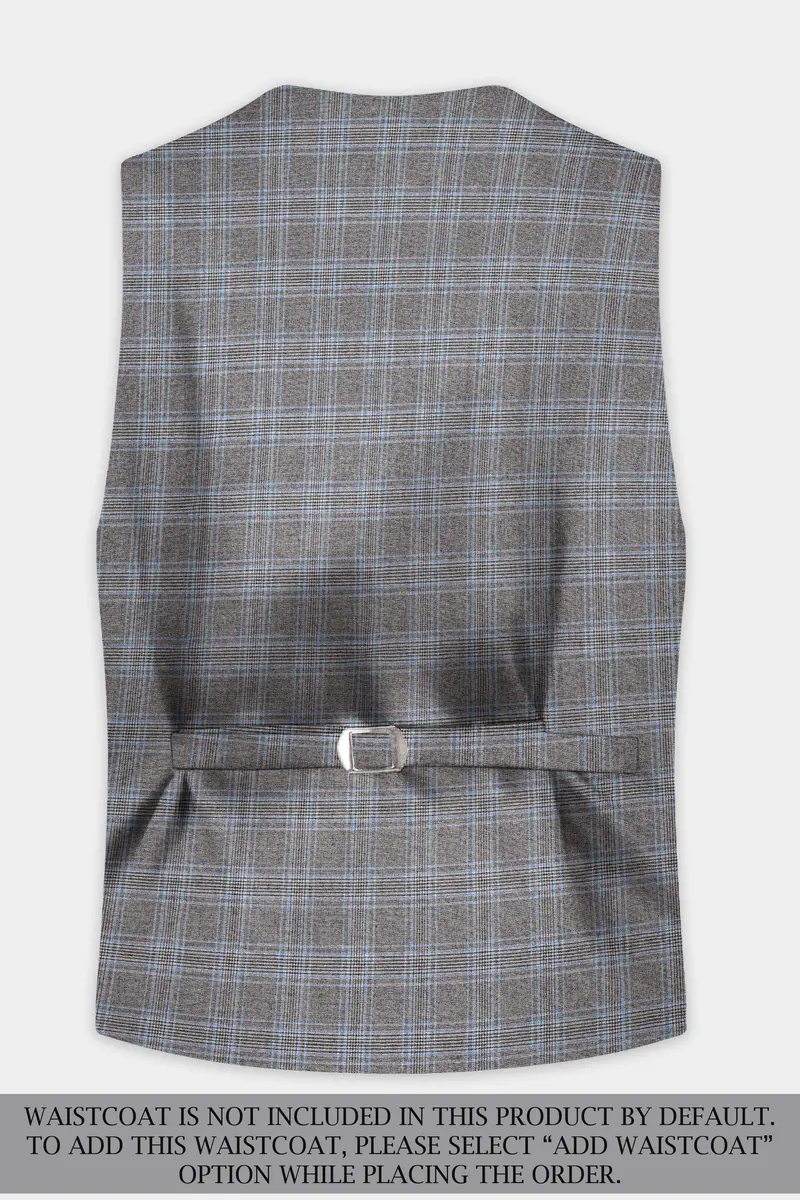 Dorado Blue With Casper Gray Plaid Wool Rich Double Breasted Suit 17