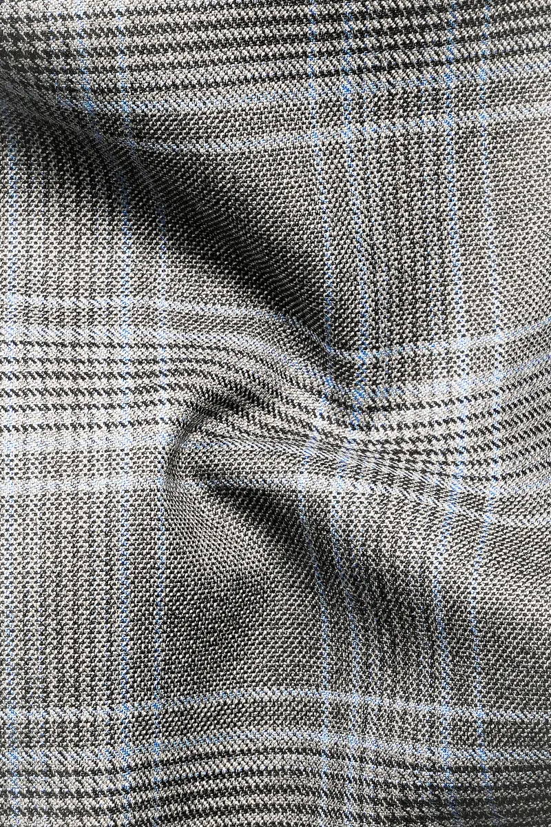 Dorado Blue With Casper Gray Plaid Wool Rich Double Breasted Suit 3