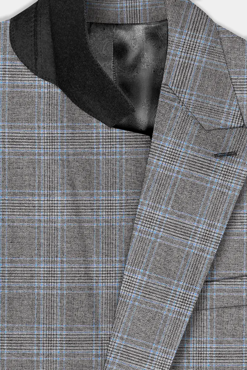 Dorado Blue With Casper Gray Plaid Wool Rich Double Breasted Suit 5