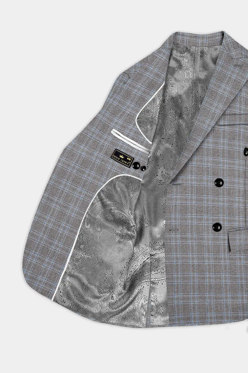 Dorado Blue With Casper Gray Plaid Wool Rich Double Breasted Suit 6