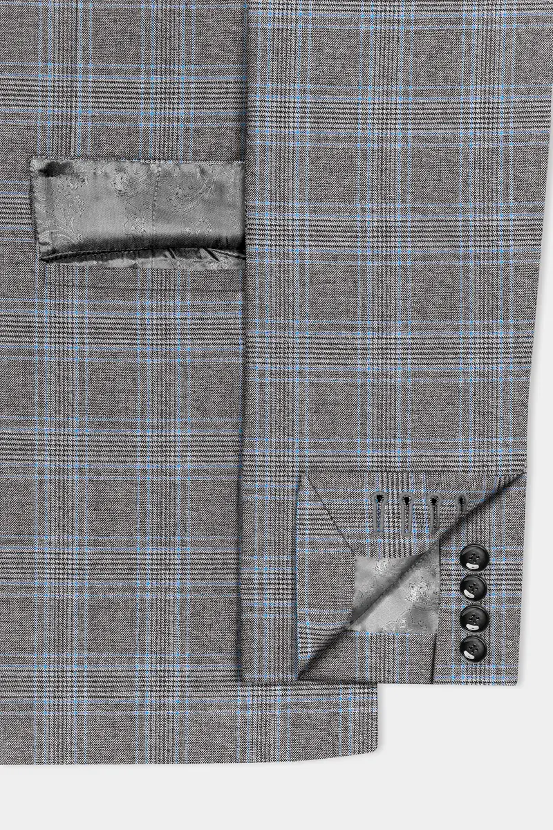 Dorado Blue With Casper Gray Plaid Wool Rich Double Breasted Suit 7