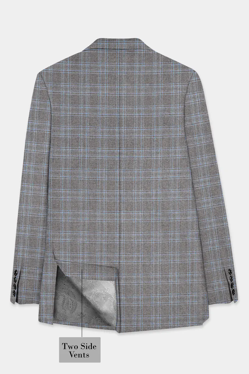 Dorado Blue With Casper Gray Plaid Wool Rich Double Breasted Suit 9