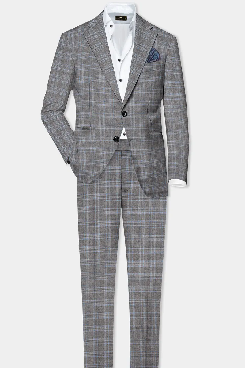 Dorado Blue With Casper Gray Plaid Wool Rich Pant 7