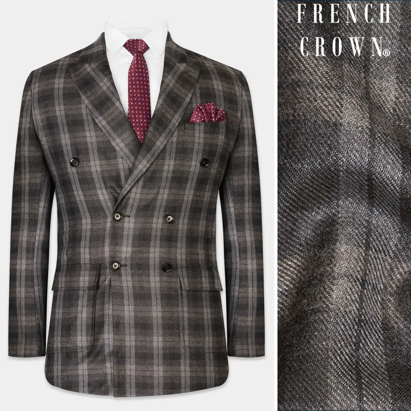 Dorado Brown Plaid Tweed Double-Breasted Blazer 1