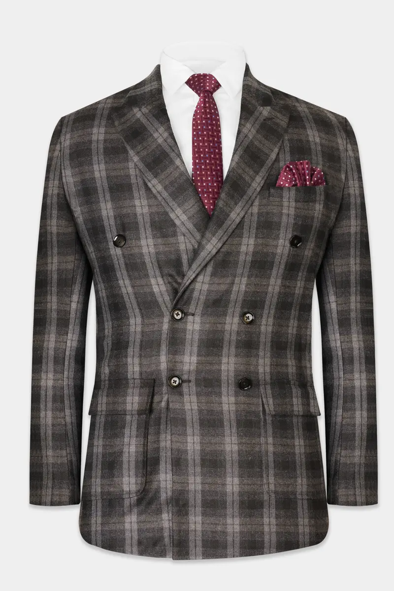 Dorado Brown Plaid Tweed Double-Breasted Blazer 2