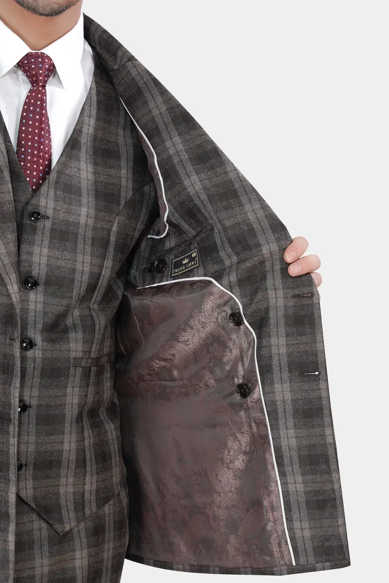 Dorado Brown Plaid Tweed Double-Breasted Blazer 4
