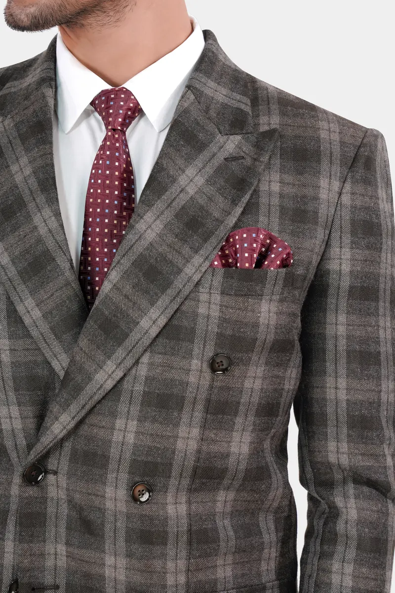 Dorado Brown Plaid Tweed Double-Breasted Blazer 5