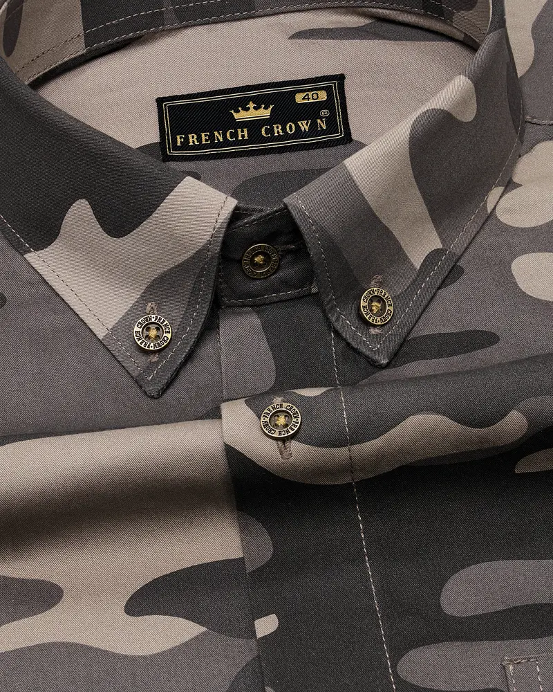 Dorado Brown With Thunder Black Camouflage Printed Royal Oxford Shirt 1