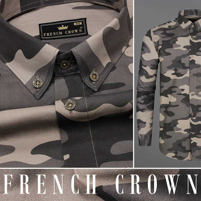 Dorado Brown With Thunder Black Camouflage Printed Royal Oxford Shirt 10