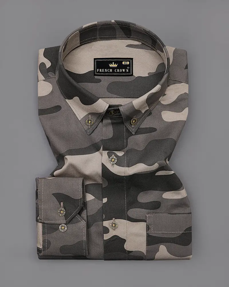 Dorado Brown With Thunder Black Camouflage Printed Royal Oxford Shirt 3