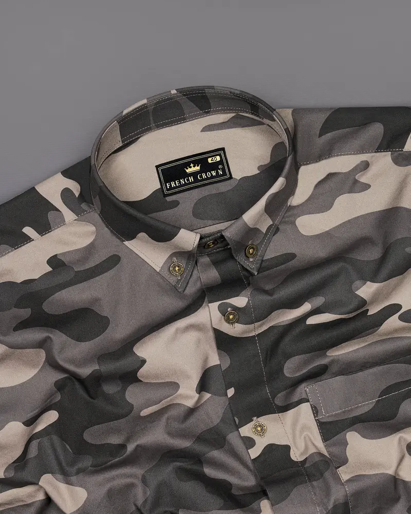 Dorado Brown With Thunder Black Camouflage Printed Royal Oxford Shirt 4