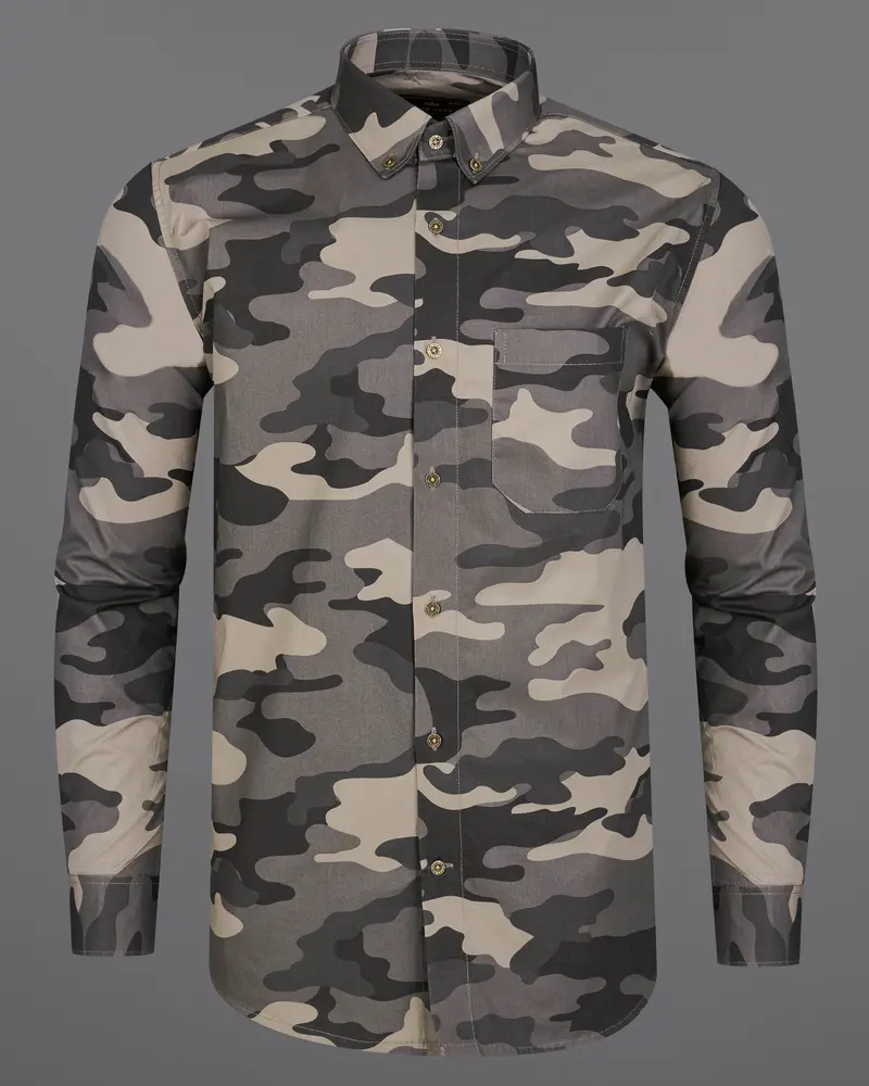 Dorado Brown With Thunder Black Camouflage Printed Royal Oxford Shirt 5