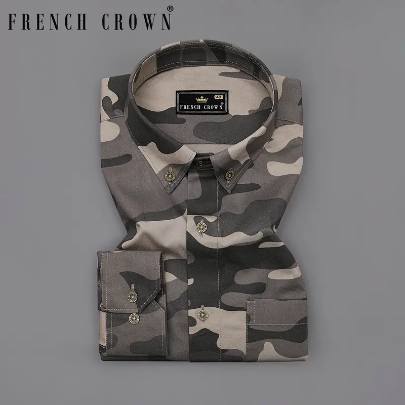 Dorado Brown With Thunder Black Camouflage Printed Royal Oxford Shirt 7