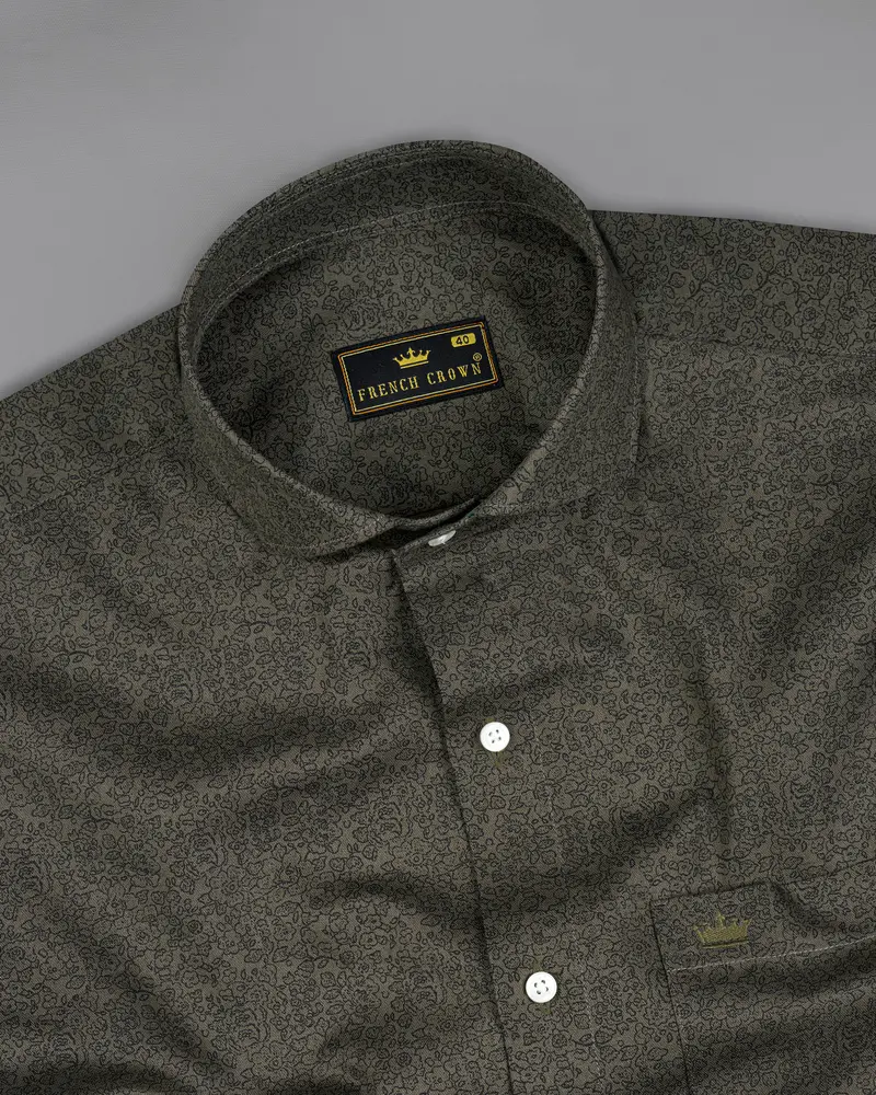 Dorado Green Ditsy Printed Dobby Premium Giza Cotton Shirt 4