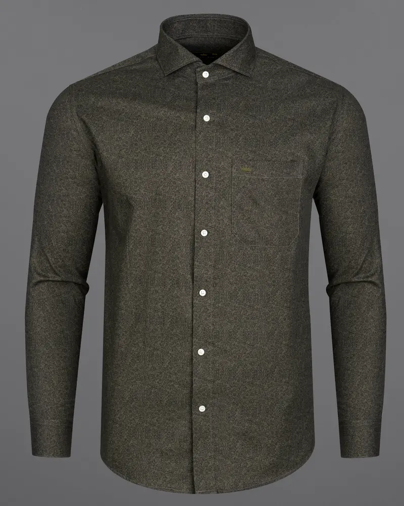 Dorado Green Ditsy Printed Dobby Premium Giza Cotton Shirt 5