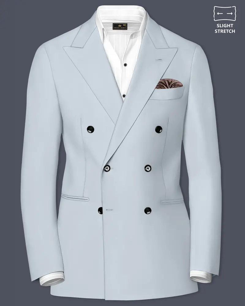Dorian-Chalice Gray Slight Stretch Subtle Sheen Poly-Viscose Double Breasted Blazer 1