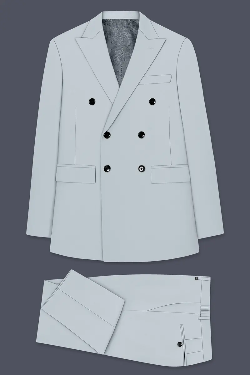 Dorian-Chalice Gray Slight Stretch Subtle Sheen Poly-Viscose Double Breasted Suit 10