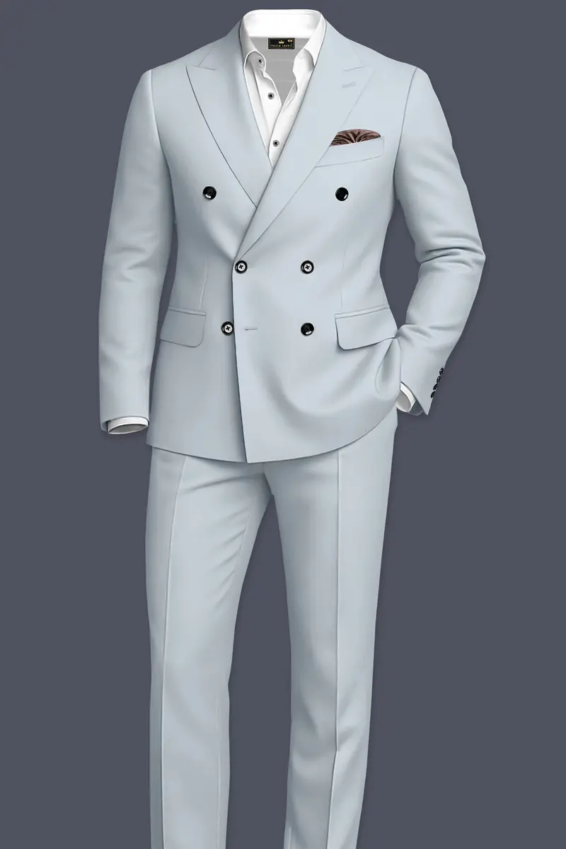 Dorian-Chalice Gray Slight Stretch Subtle Sheen Poly-Viscose Double Breasted Suit 4