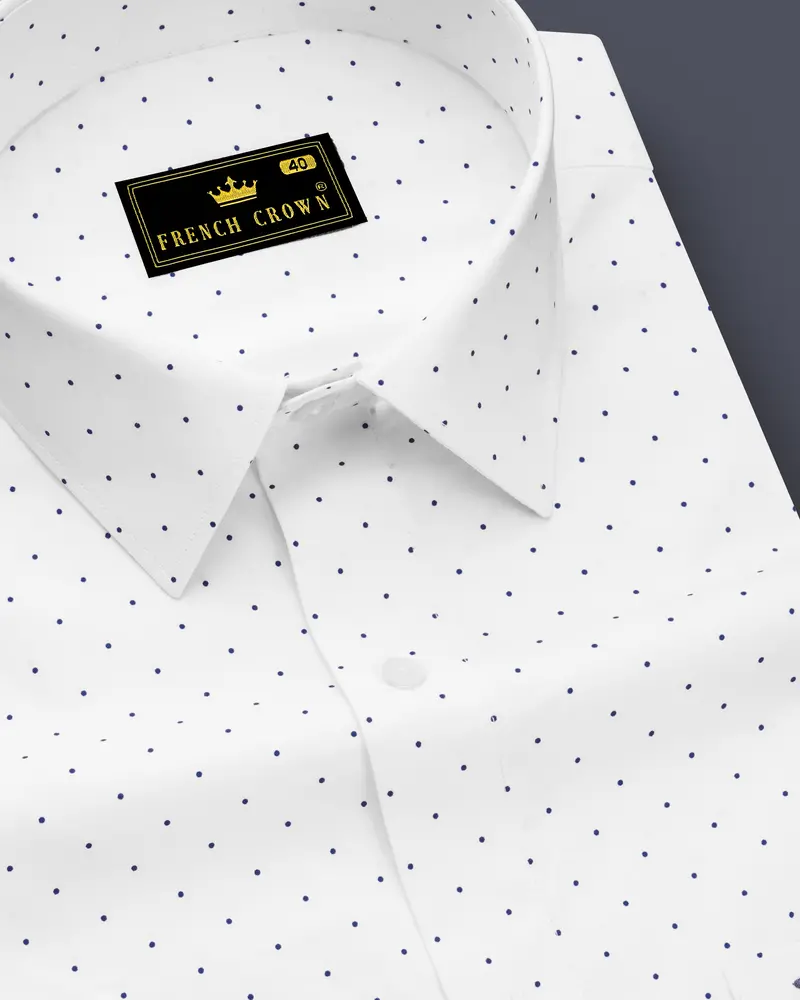 Dotvoro-Bright White And Blue Dots Printed Super Soft Premium Cotton Dress Shirt 1