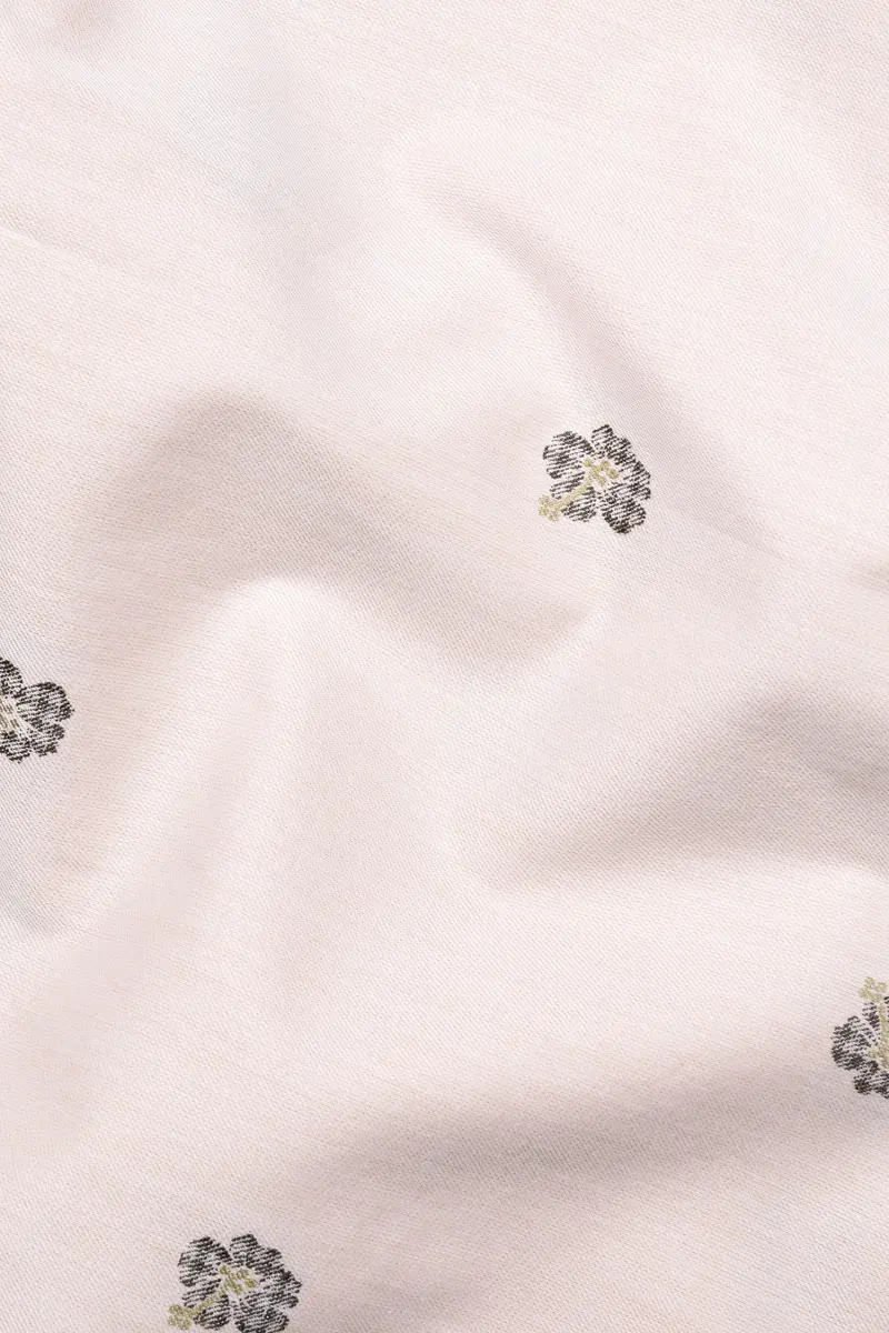 Down Pink With Mondo Brown Flower Printed Jacquard Textured Premium Giza Cotton Shirt 2