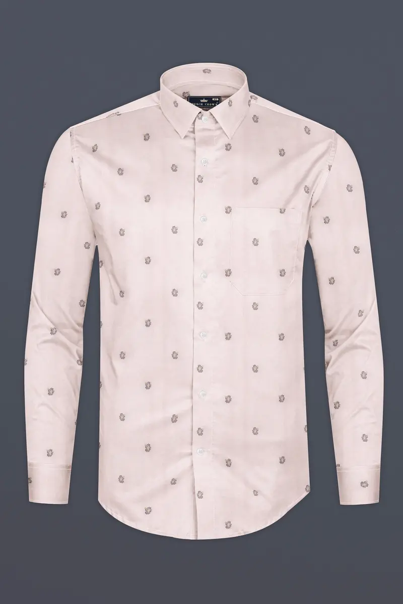 Down Pink With Mondo Brown Flower Printed Jacquard Textured Premium Giza Cotton Shirt 4