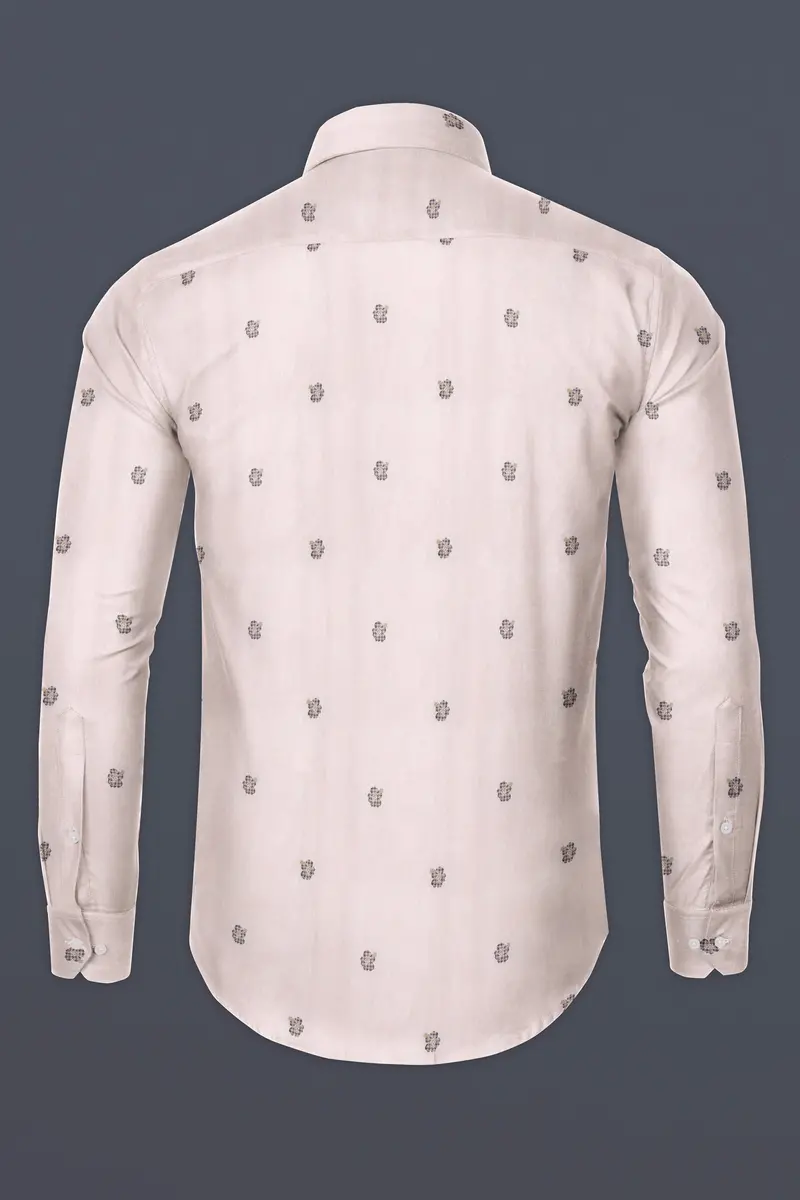 Down Pink With Mondo Brown Flower Printed Jacquard Textured Premium Giza Cotton Shirt 5