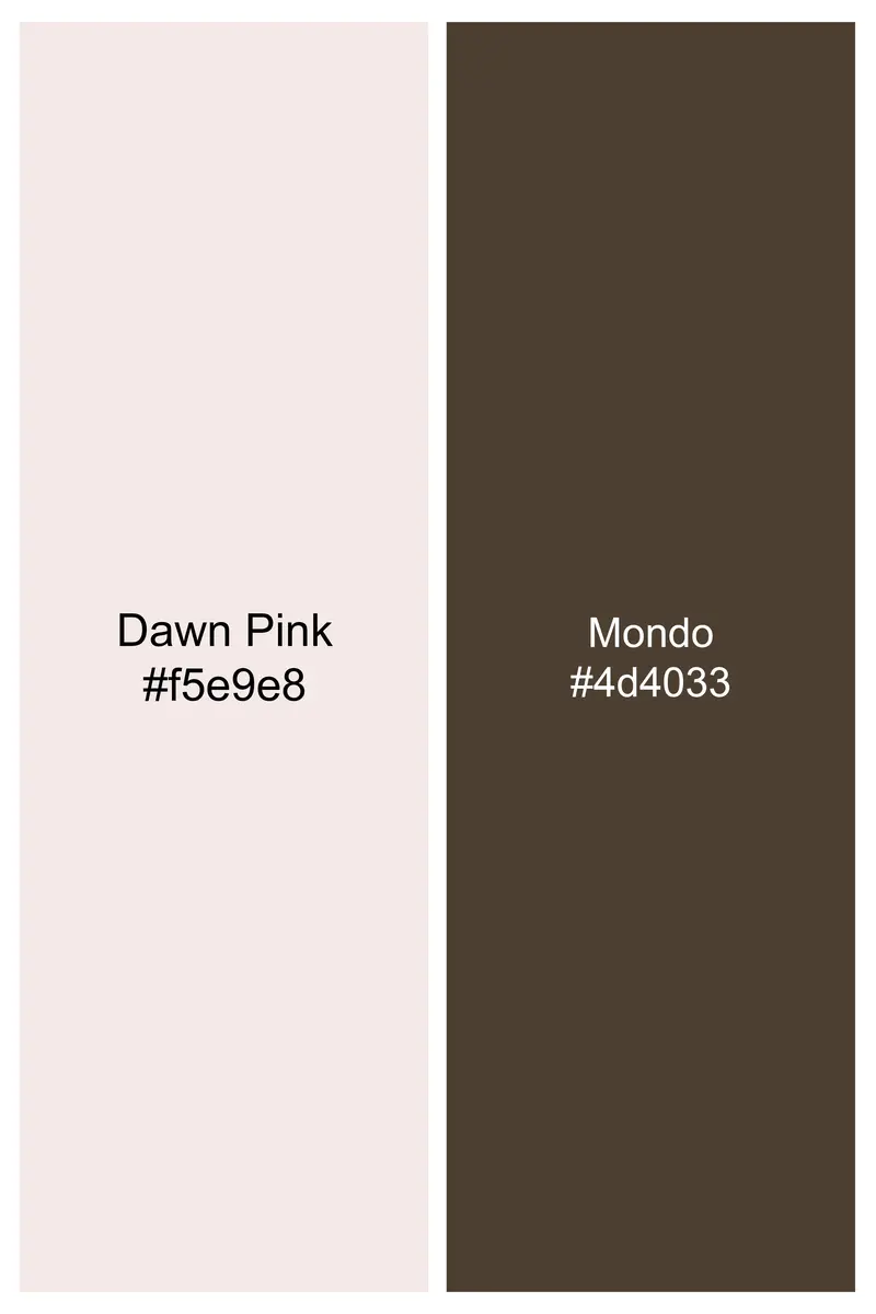 Down Pink With Mondo Brown Flower Printed Jacquard Textured Premium Giza Cotton Shirt 7
